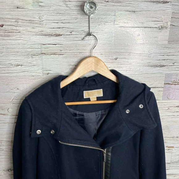 Michael Kors blue gold jacket pea coat  with hood size small - Picture 3 of 8